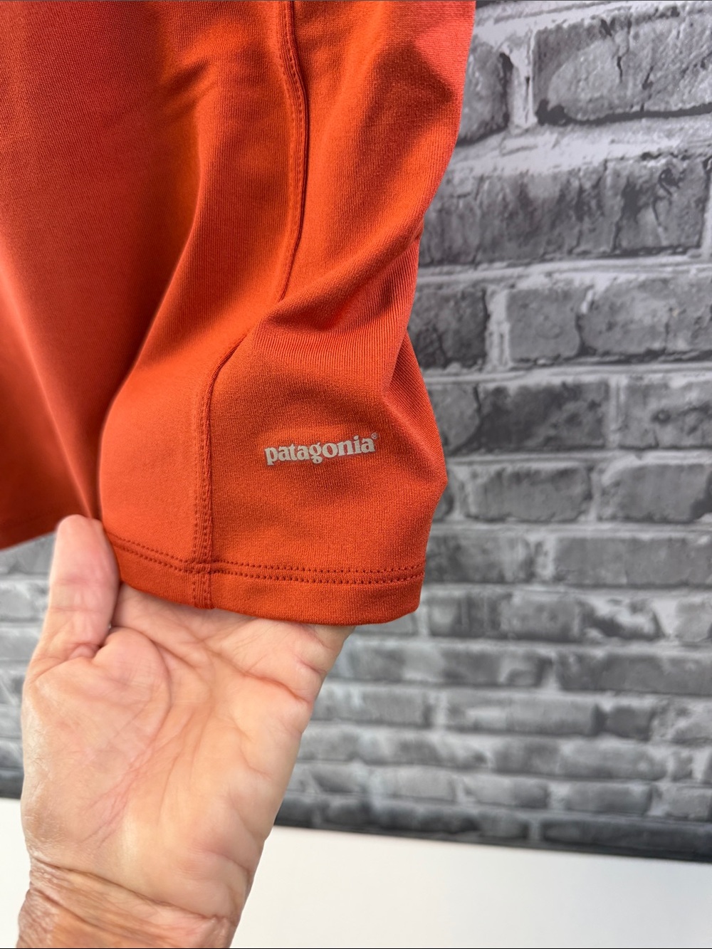 Patagonia Rust Orange Performance Tee with Small Logo
